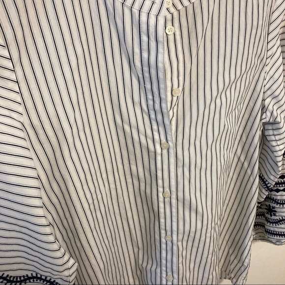 Madewell striped embroidered sleeve button up v neck shirt size small - Picture 6 of 8
